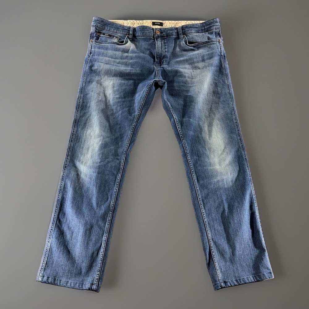 Hugo Boss Jeans Mens 38x30 Blue Denim Slim Fit Straight Leg Faded Pocket Preppy